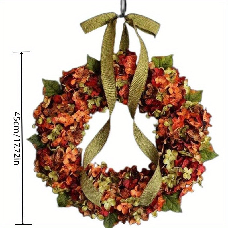 17.72 in Large Fall Hydrangea Wreath - Artificial Flower Garland with Bowknot Decoration for Thanksgiving Front Door Home Decor - Perfect Autumn Seasonal Decoration for Outdoor or Indoor Use