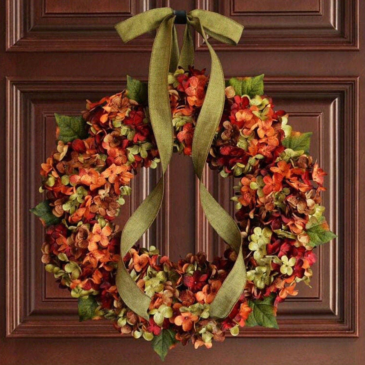17.72 in Large Fall Hydrangea Wreath - Artificial Flower Garland with Bowknot Decoration for Thanksgiving Front Door Home Decor - Perfect Autumn Seasonal Decoration for Outdoor or Indoor Use