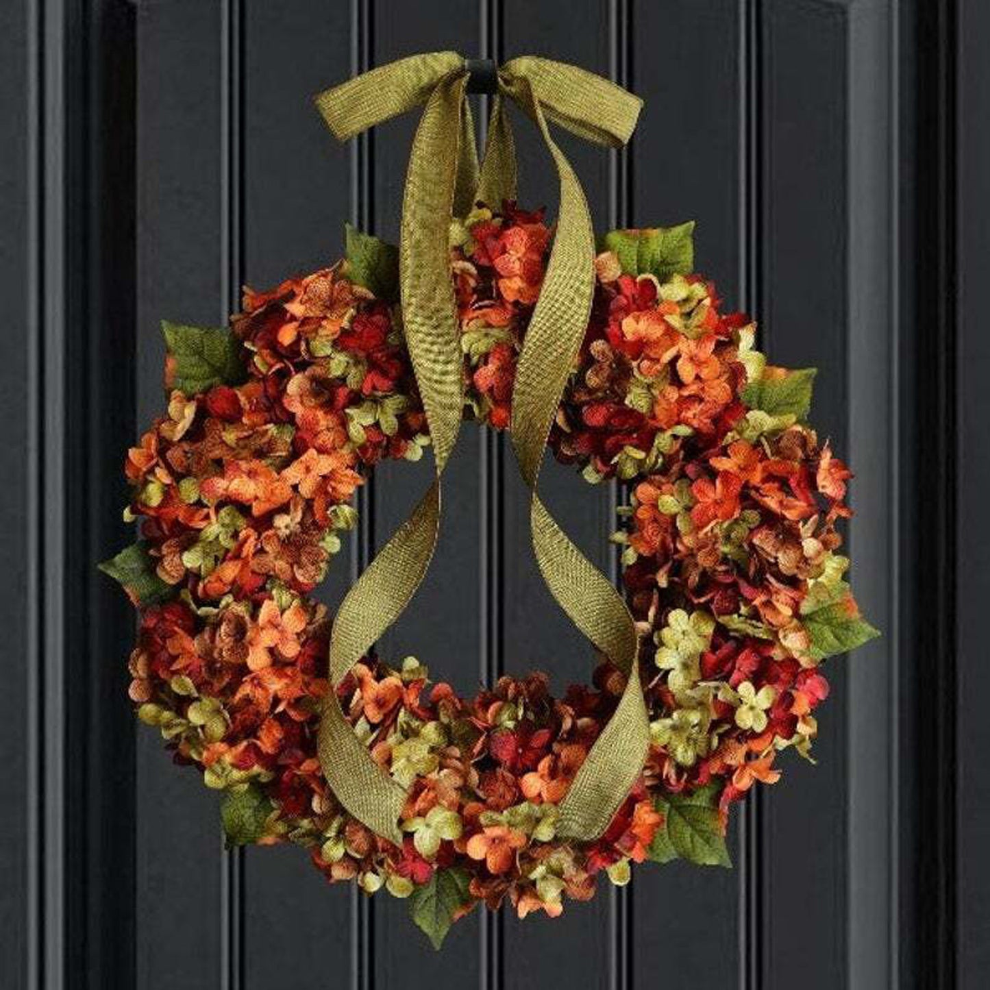17.72 in Large Fall Hydrangea Wreath - Artificial Flower Garland with Bowknot Decoration for Thanksgiving Front Door Home Decor - Perfect Autumn Seasonal Decoration for Outdoor or Indoor Use