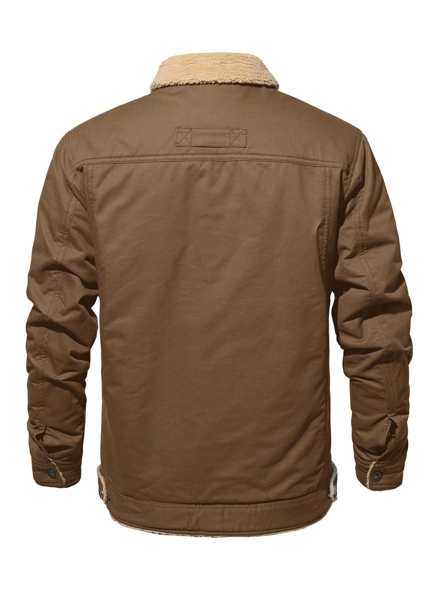 FASBUCO Men's Pure Cotton Cargo Jacket - Thick Fleece Lined, Windproof, Lapel Coat with Button Pockets, Closure, Solid Color, Breathable, Casual, Suitable for Fishing, Hiking, Traveling, Dating, and Outdoor Activities in Cold Weather