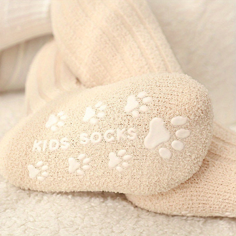 3-Pack Toddler Cozy Knit Tube Socks With Non-Slip Grip, Polyester & Spandex Blend, Extra Warm Velvet Thicken for Boys and Girls, Fall/Winter Hand Washable Long Socks for Children Age 12 & Under