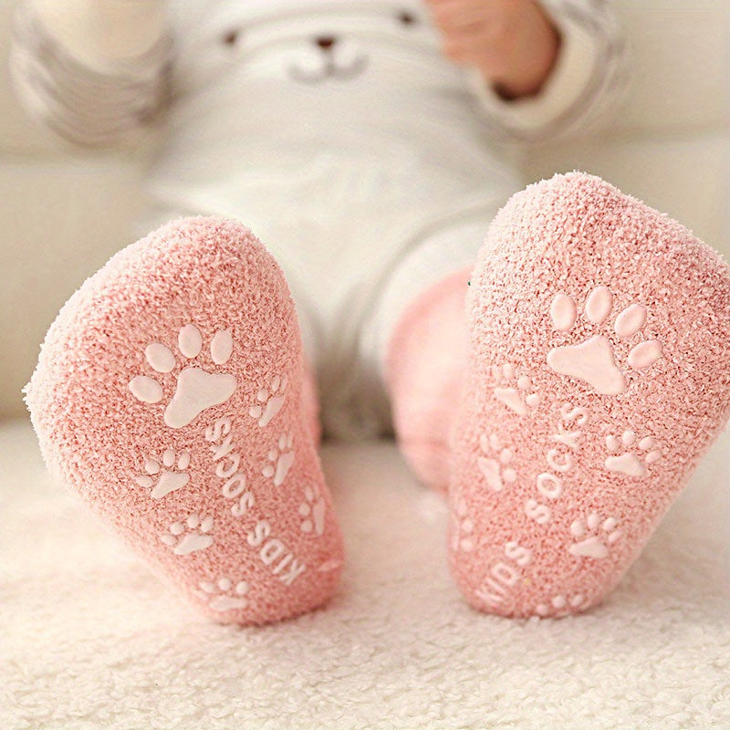 3-Pack Toddler Cozy Knit Tube Socks With Non-Slip Grip, Polyester & Spandex Blend, Extra Warm Velvet Thicken for Boys and Girls, Fall/Winter Hand Washable Long Socks for Children Age 12 & Under