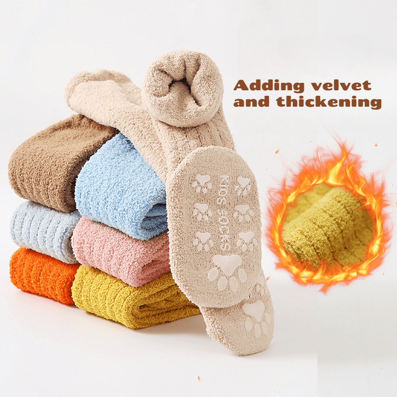 3-Pack Toddler Cozy Knit Tube Socks With Non-Slip Grip, Polyester & Spandex Blend, Extra Warm Velvet Thicken for Boys and Girls, Fall/Winter Hand Washable Long Socks for Children Age 12 & Under