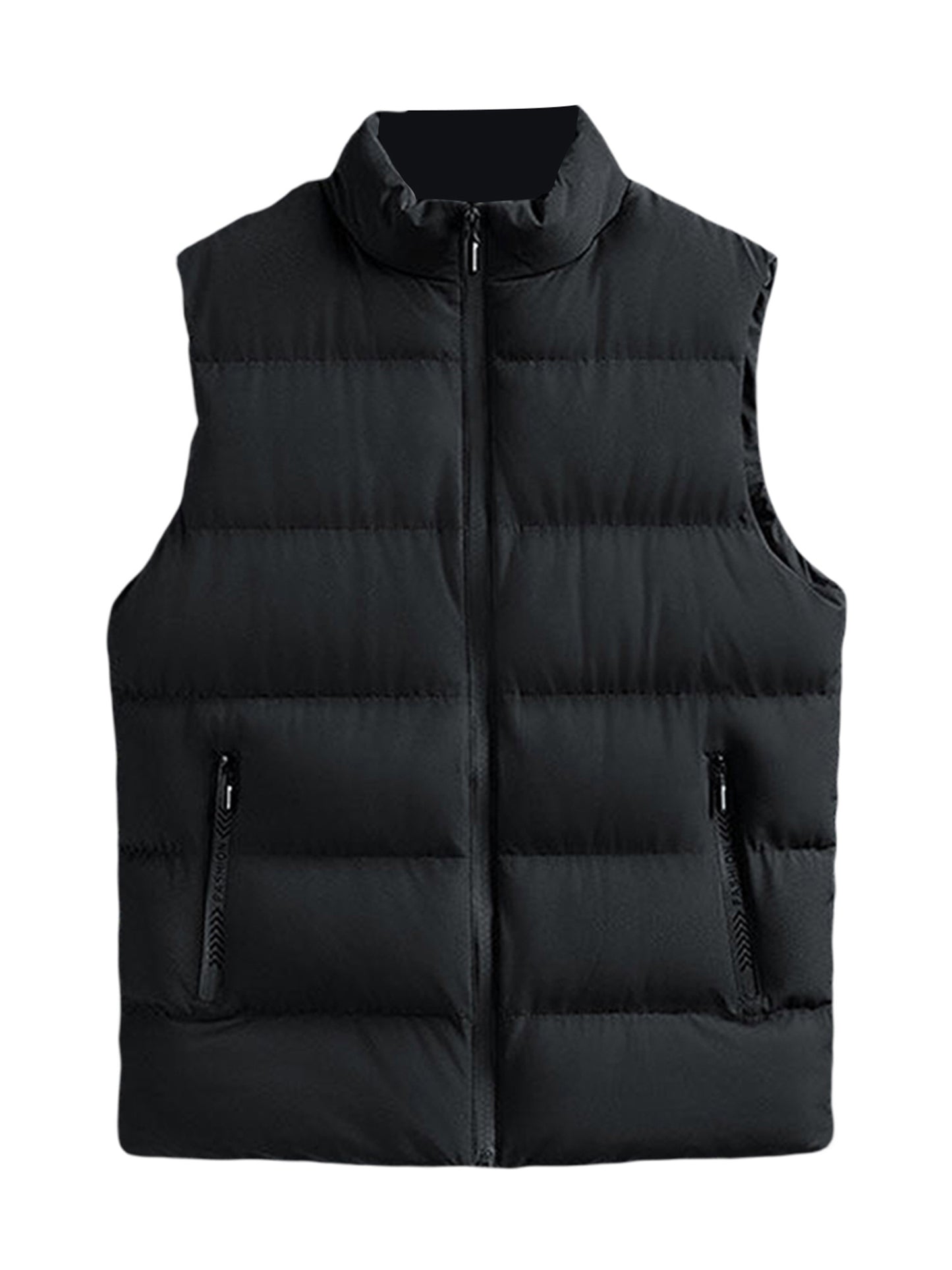 1pc Men'S Casual Stand Collar Puffer Vest - Solid Color Quilted Waistcoat with Zipper, Polyester Filled, Non-Stretch, Slim Fit, Sleeveless Padded Jacket for Fall/Winter, Streetwear Sweatshirts, Plus Size