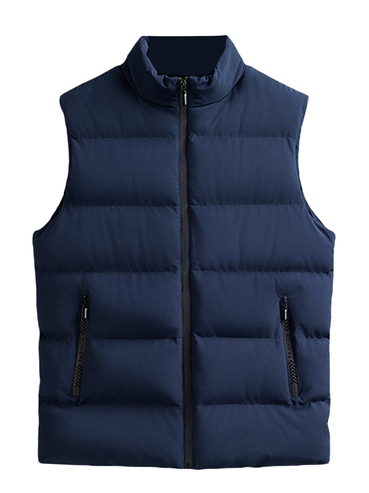 1pc Men'S Casual Stand Collar Puffer Vest - Solid Color Quilted Waistcoat with Zipper, Polyester Filled, Non-Stretch, Slim Fit, Sleeveless Padded Jacket for Fall/Winter, Streetwear Sweatshirts, Plus Size