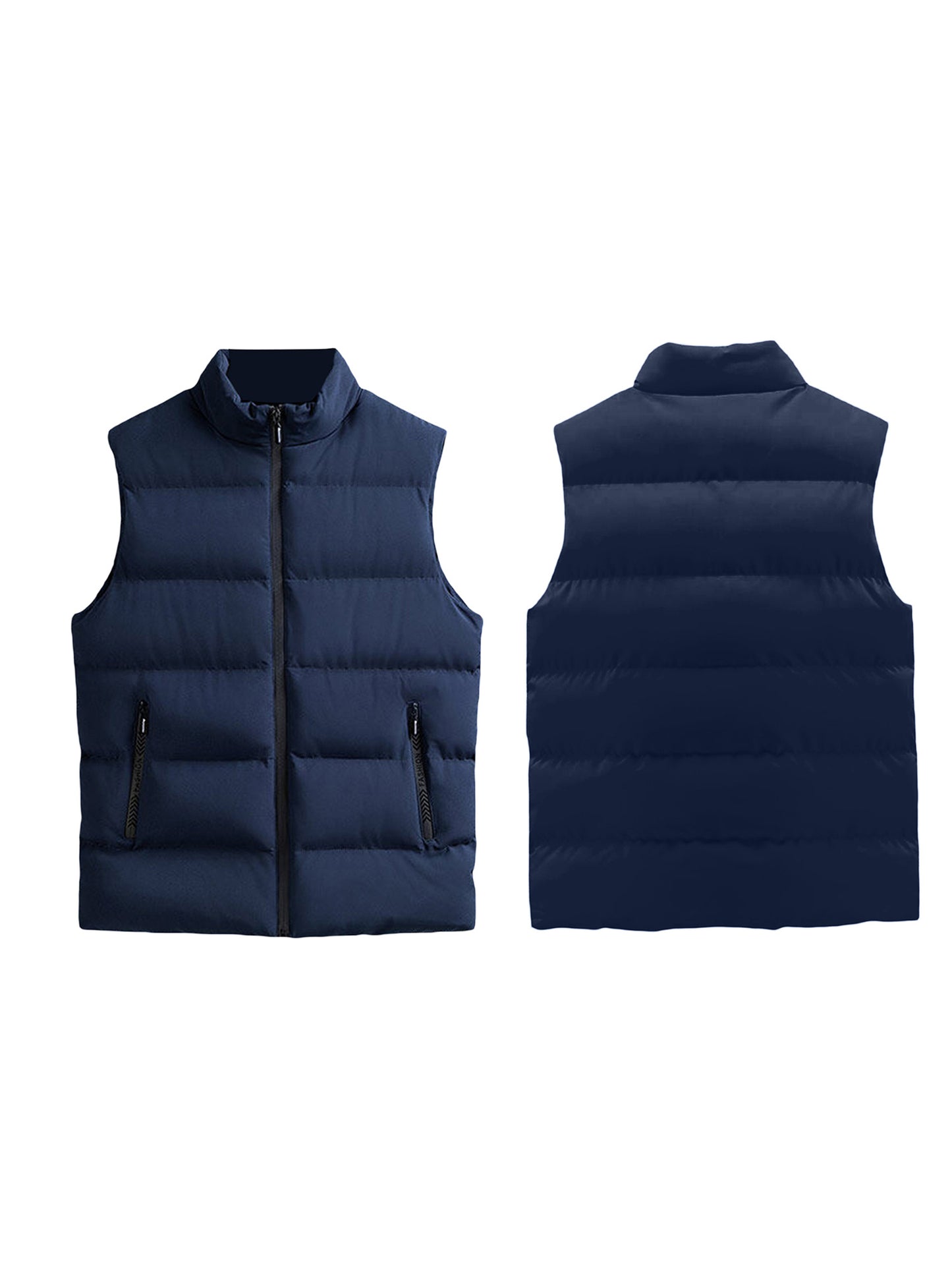 1pc Men'S Casual Stand Collar Puffer Vest - Solid Color Quilted Waistcoat with Zipper, Polyester Filled, Non-Stretch, Slim Fit, Sleeveless Padded Jacket for Fall/Winter, Streetwear Sweatshirts, Plus Size