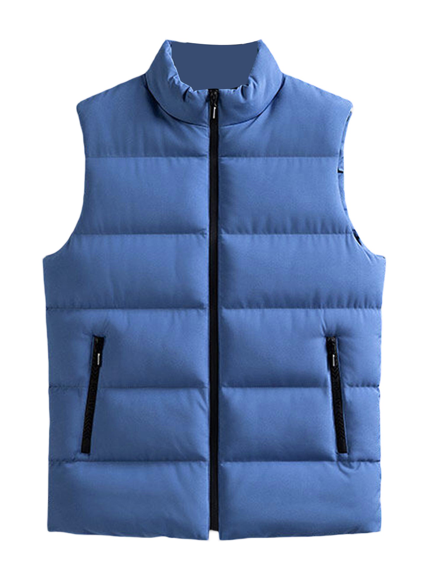1pc Men'S Casual Stand Collar Puffer Vest - Solid Color Quilted Waistcoat with Zipper, Polyester Filled, Non-Stretch, Slim Fit, Sleeveless Padded Jacket for Fall/Winter, Streetwear Sweatshirts, Plus Size