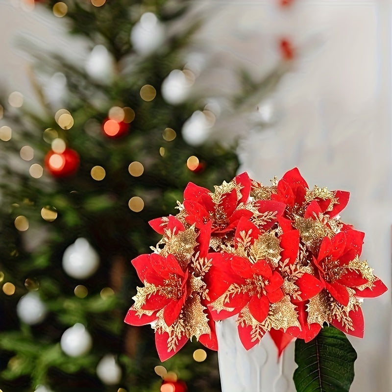 30pcs Vibrant Red Artificial Christmas Flowers with Clips & Stems - Easy to Use, No Power Required, Perfect for Tree, Wreath, DIY Decorations, and Festive Centerpieces