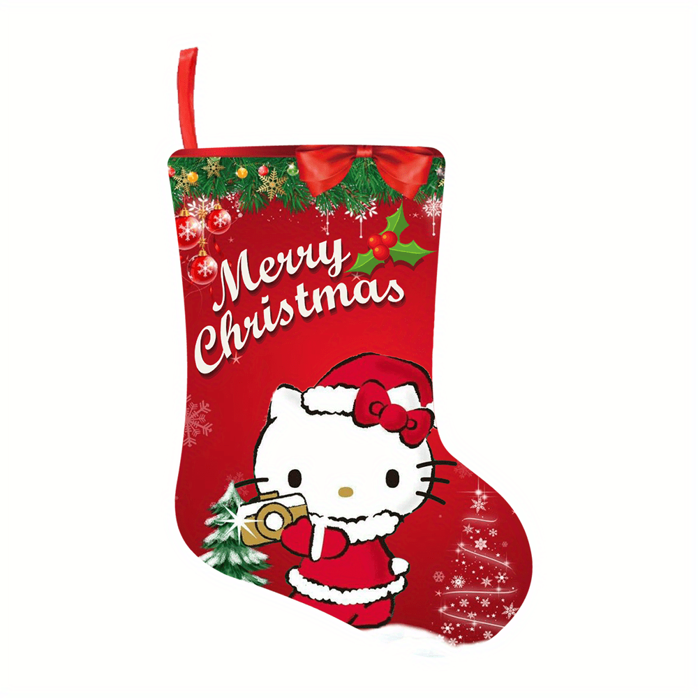 Hello Kitty Christmas Stockings - Festive Decorative Socks for Holiday Gifts & Home Decor, Polyester, No Power Needed, Christmas Decor