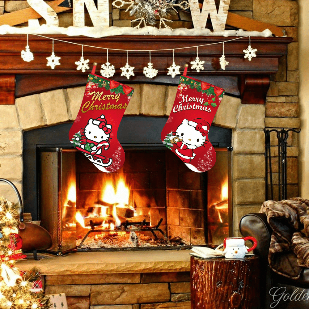 Hello Kitty Christmas Stockings - Festive Decorative Socks for Holiday Gifts & Home Decor, Polyester, No Power Needed, Christmas Decor