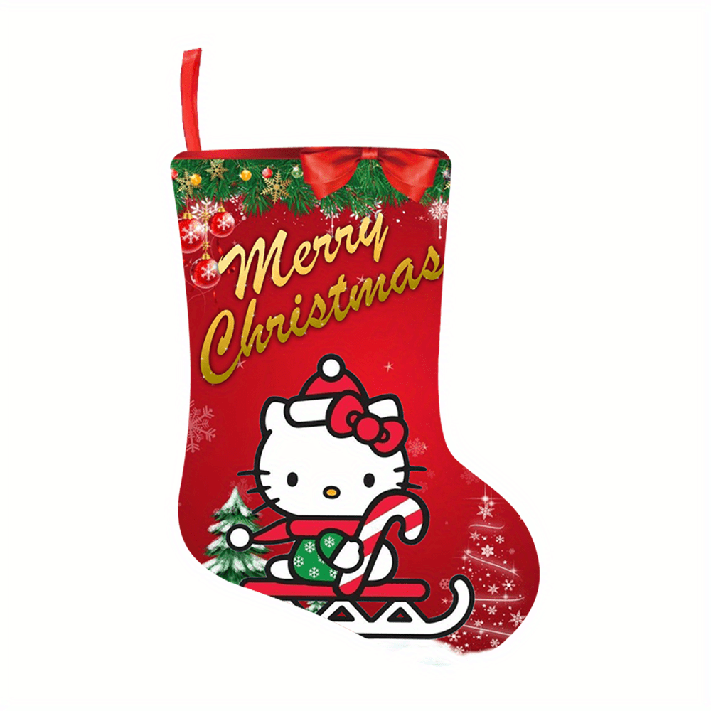 Hello Kitty Christmas Stockings - Festive Decorative Socks for Holiday Gifts & Home Decor, Polyester, No Power Needed, Christmas Decor