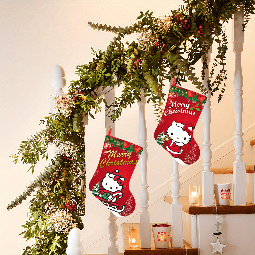 Hello Kitty Christmas Stockings - Festive Decorative Socks for Holiday Gifts & Home Decor, Polyester, No Power Needed, Christmas Decor