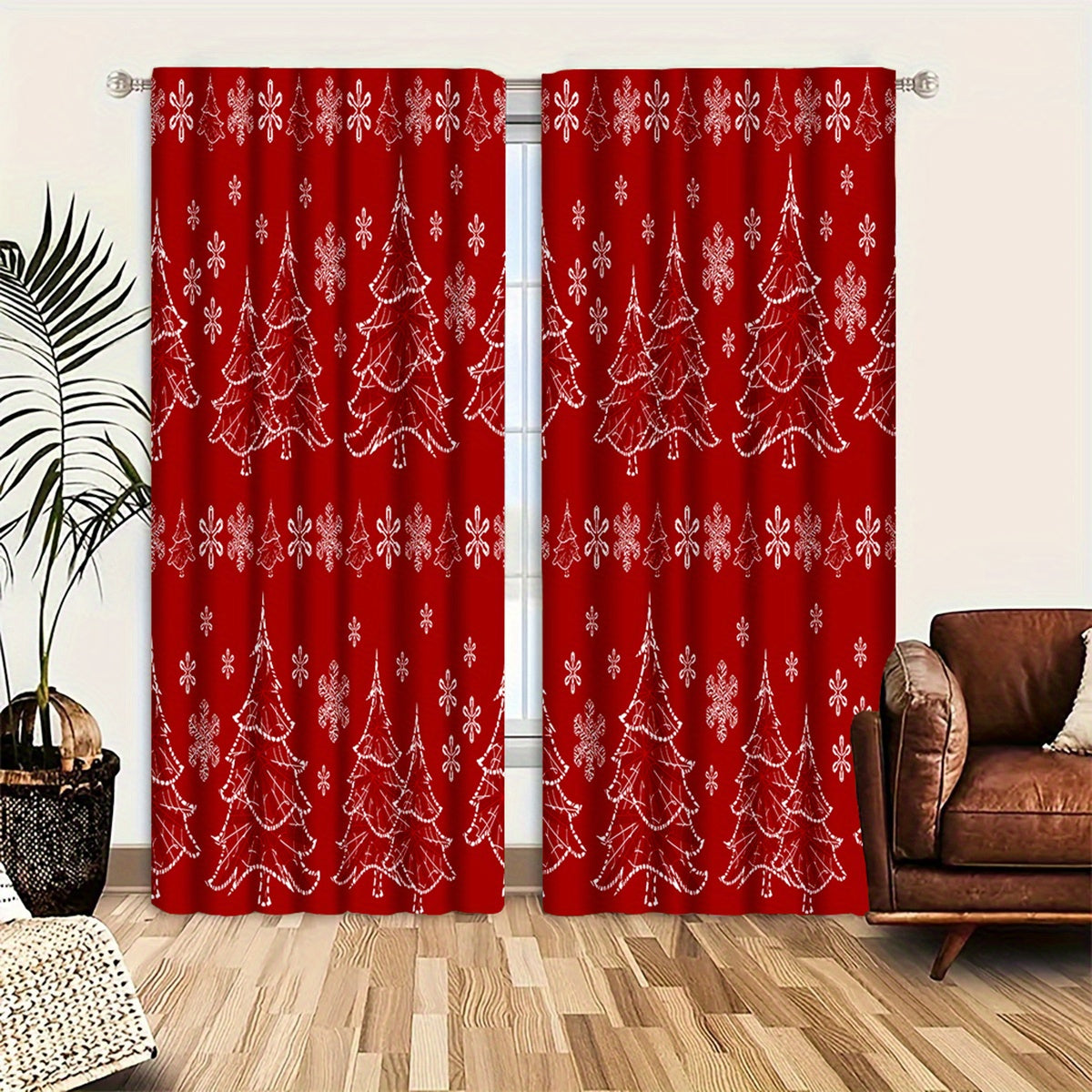 Art Deco Style 2Pcs Christmas Holiday Doorway Curtains - Polyester Satin Weave, Machine Washable, Unlined, All-Season, Fashionable Christmas Theme with Tie Backs for Bedroom Decor