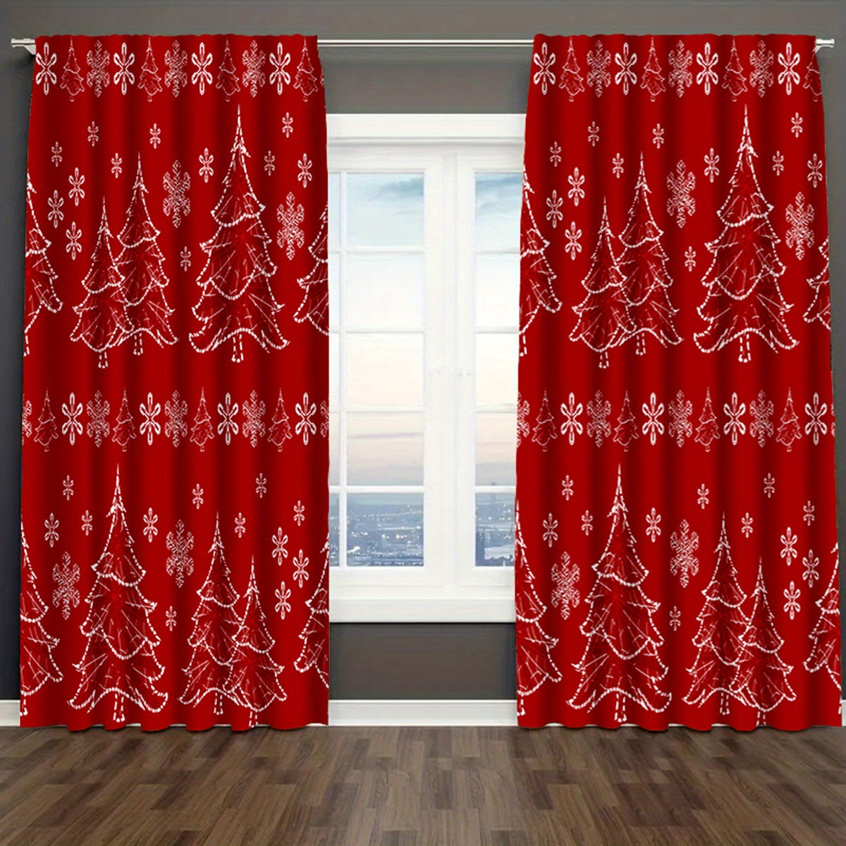 Art Deco Style 2Pcs Christmas Holiday Doorway Curtains - Polyester Satin Weave, Machine Washable, Unlined, All-Season, Fashionable Christmas Theme with Tie Backs for Bedroom Decor