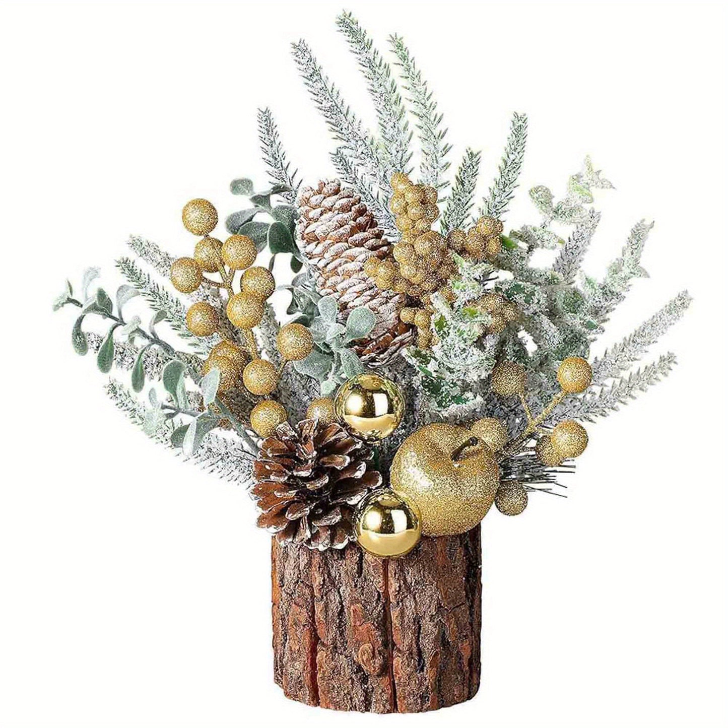 Small Artificial Mini Christmas Tree with Red Berry, Pine Cone, and Greenery Holiday Ornaments Tabletop Decorations