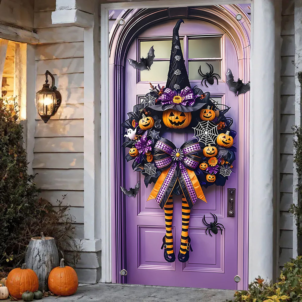 Contemporary Halloween Door Wreath - 1pc Polyester Fiber Wreath for New Year, Porch & Garden Party Decor - 35.4x70.9 Inches, No Electricity or Battery Needed
