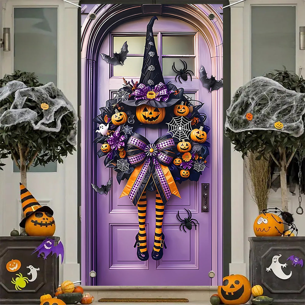Contemporary Halloween Door Wreath - 1pc Polyester Fiber Wreath for New Year, Porch & Garden Party Decor - 35.4x70.9 Inches, No Electricity or Battery Needed