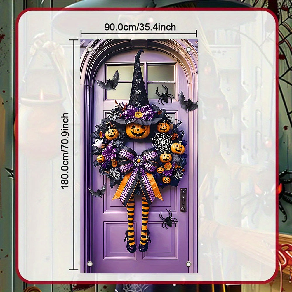 Contemporary Halloween Door Wreath - 1pc Polyester Fiber Wreath for New Year, Porch & Garden Party Decor - 35.4x70.9 Inches, No Electricity or Battery Needed