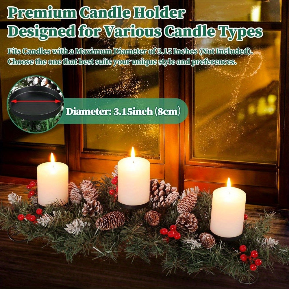 31.5in Artificial Christmas Centerpiece with Steel Base, 3 Candle Holders, Pine Cones, Red Berries, Christmas Decorations Indoor for Festival Home Decoration
