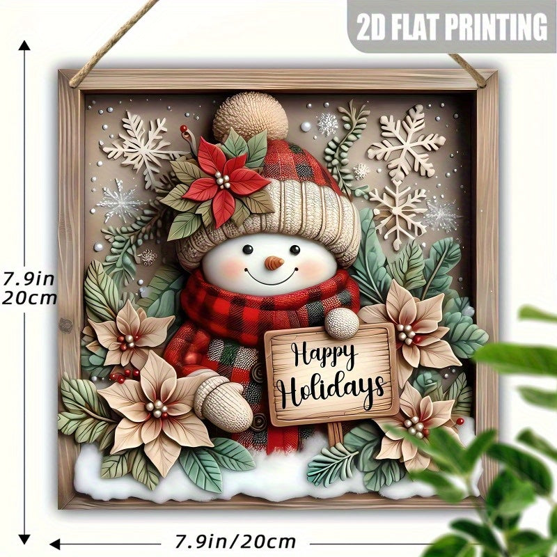 8 Inch Wooden Charming Snowman Christmas Sign for Living Room, Office, Bedroom and Balcony, Perfect for Holiday & Winter Decoration