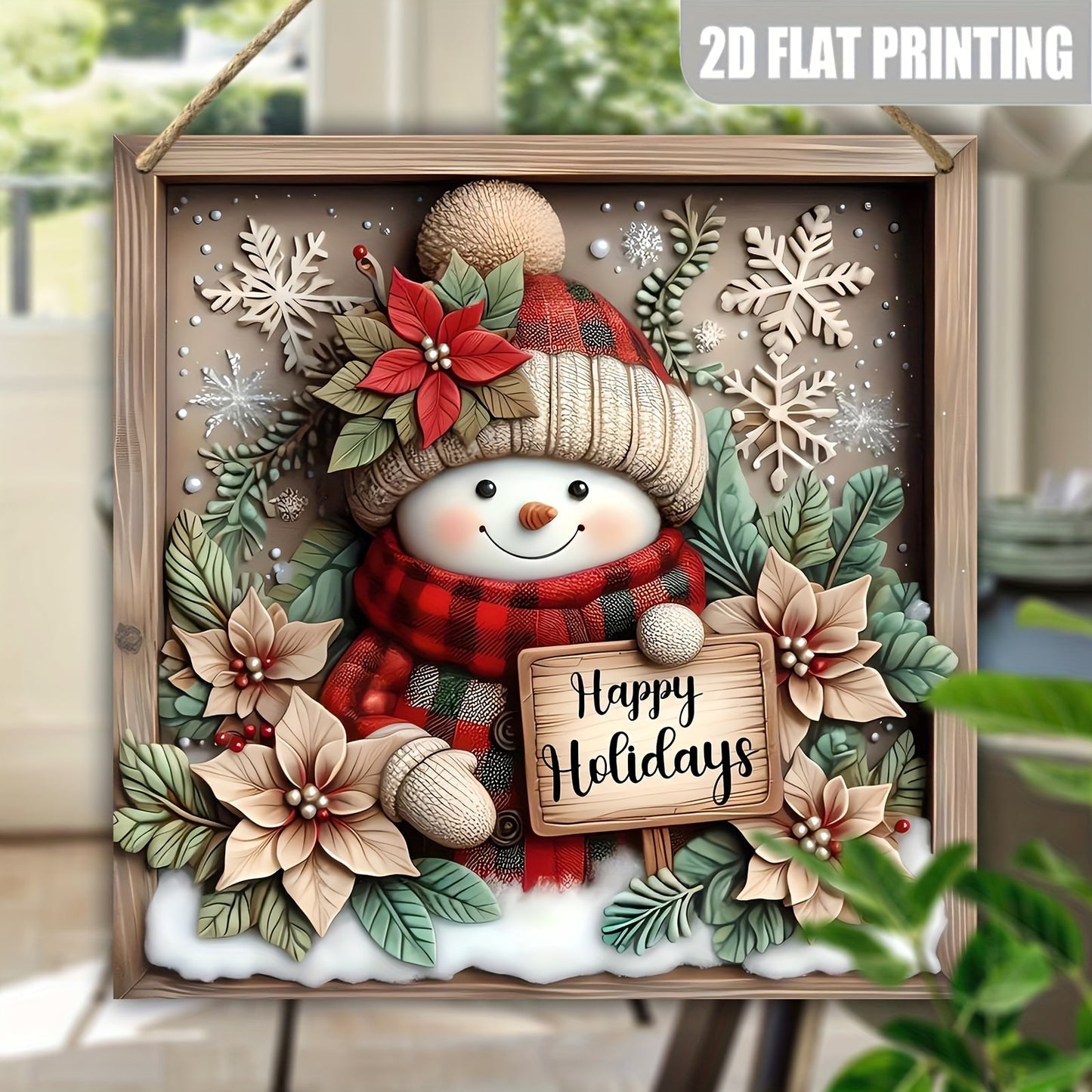 8 Inch Wooden Charming Snowman Christmas Sign for Living Room, Office, Bedroom and Balcony, Perfect for Holiday & Winter Decoration