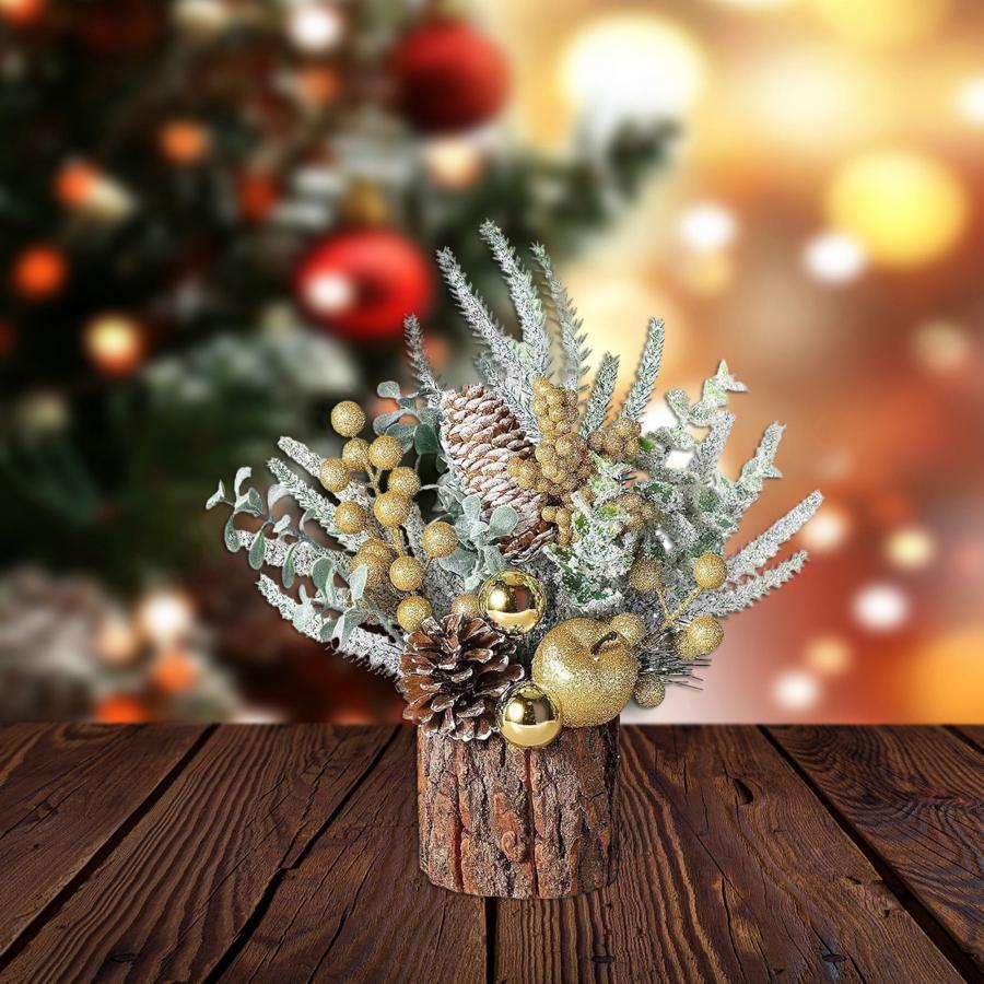 Small Artificial Mini Christmas Tree with Red Berry, Pine Cone, and Greenery Holiday Ornaments Tabletop Decorations
