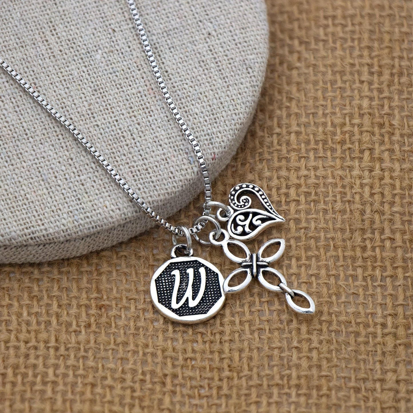 1pc Silvery Initial A-Z Square Chain Necklace For Men Women, Letter Heart Cross Pendant Necklaces, Valentine's Day Birthday Jewelry Gifts