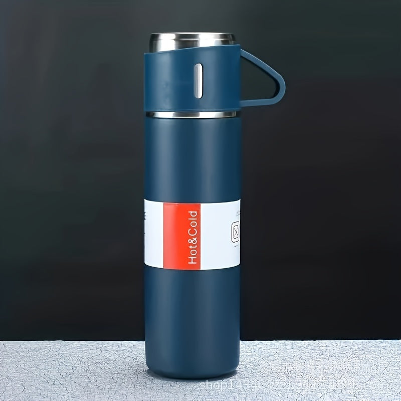 1pc/1 Set, Vacuum Flask, Stainless Steel Insulated Water Bottle With Extra 2 Lids, Travel Thermal Cups, For Hot And Cold Beverages, Summer Winter Drinkware, Gifts