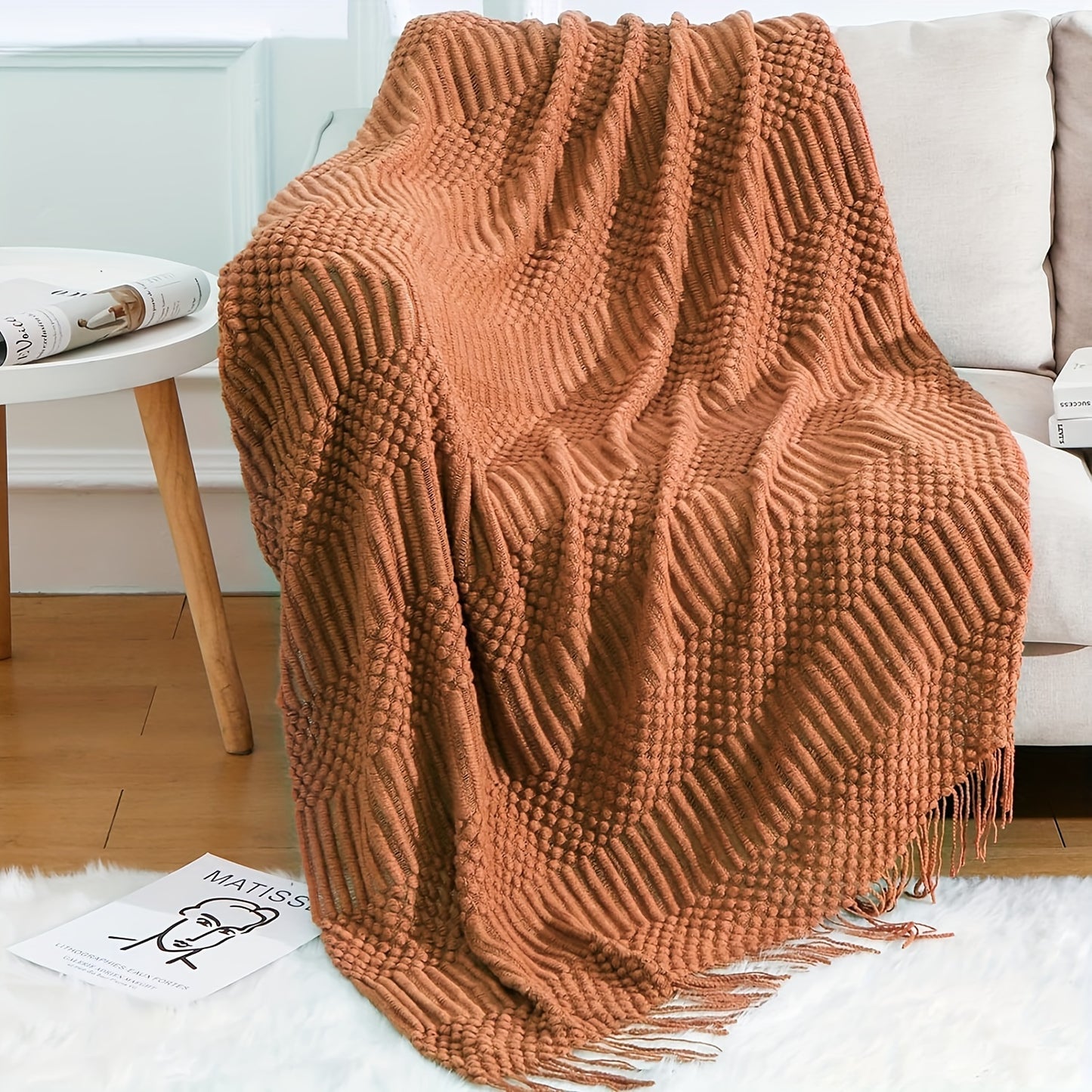 1pc Soft & Cozy Textured Knitted Throw Blanket - Perfect for Sofa and Couch Decor - Green and Tan Color Combination - Decorative Accent for Living Room - Soft Brushed Fabric - Easy Care