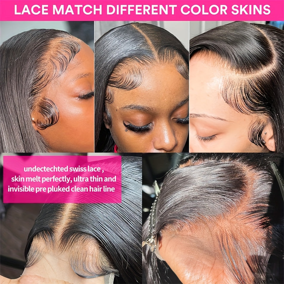 Short Bob Wig Human Hair Lace Front Wigs Human Hair Straight 13x4 Transparent Lace Frontal Bob Wigs Pre Plucked Natural Hairline 150% Density Black Color