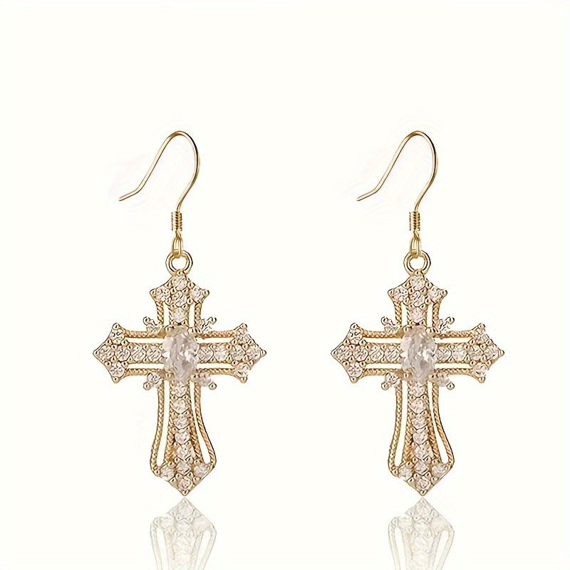 1pc Cute Sparkling Rhinestone Decor Cross Hollow Pendant Necklace, Religious Jewelry For Blessing, Ideal choice for Easter Gift