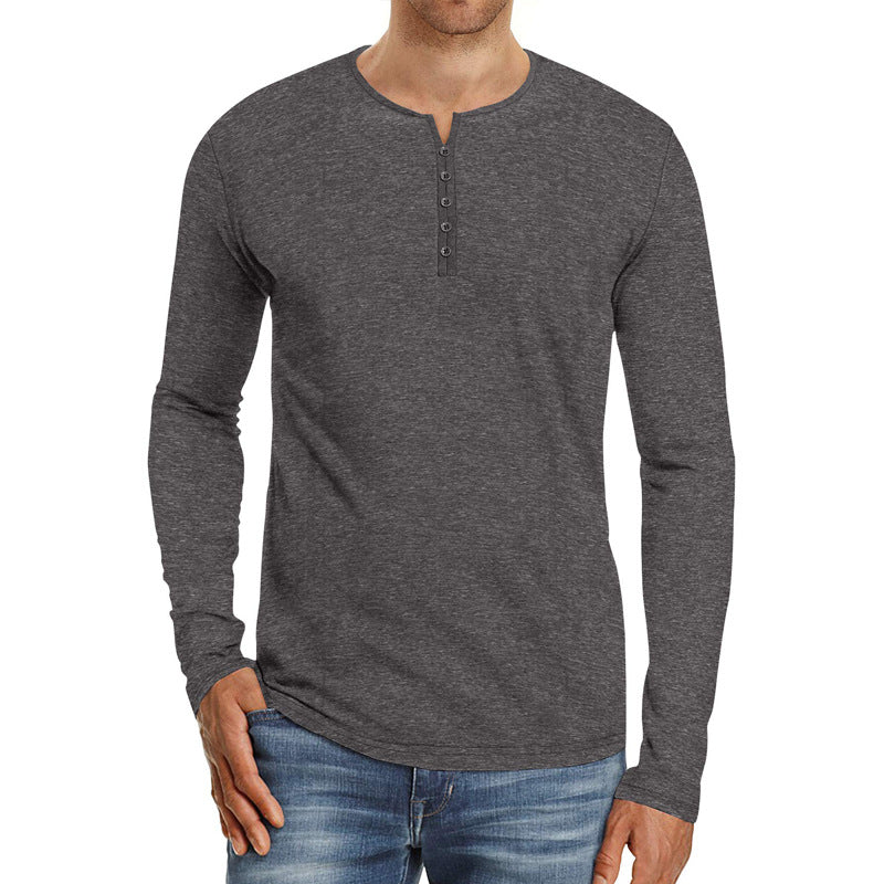ZLLKL 2025 Popularan New men's clothing autumn and winter men's Henry collar long-sleeved t-shirt solid color Popular trade t-shirt men's bottoming shirt T-shirt