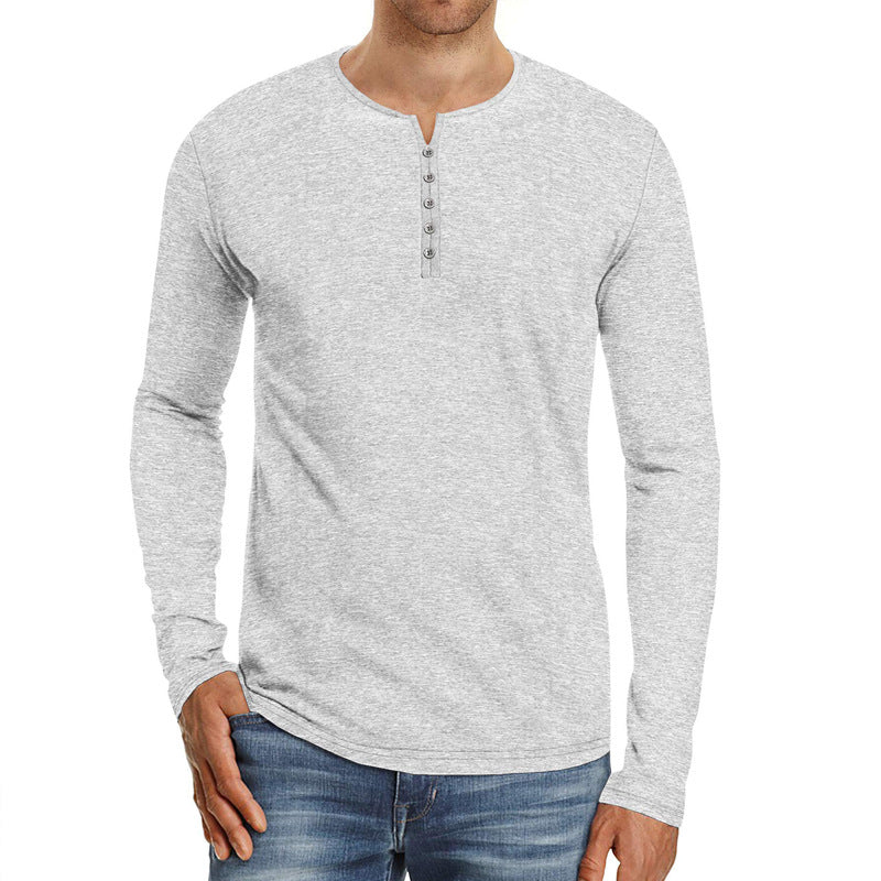 ZLLKL 2025 Popularan New men's clothing autumn and winter men's Henry collar long-sleeved t-shirt solid color Popular trade t-shirt men's bottoming shirt T-shirt