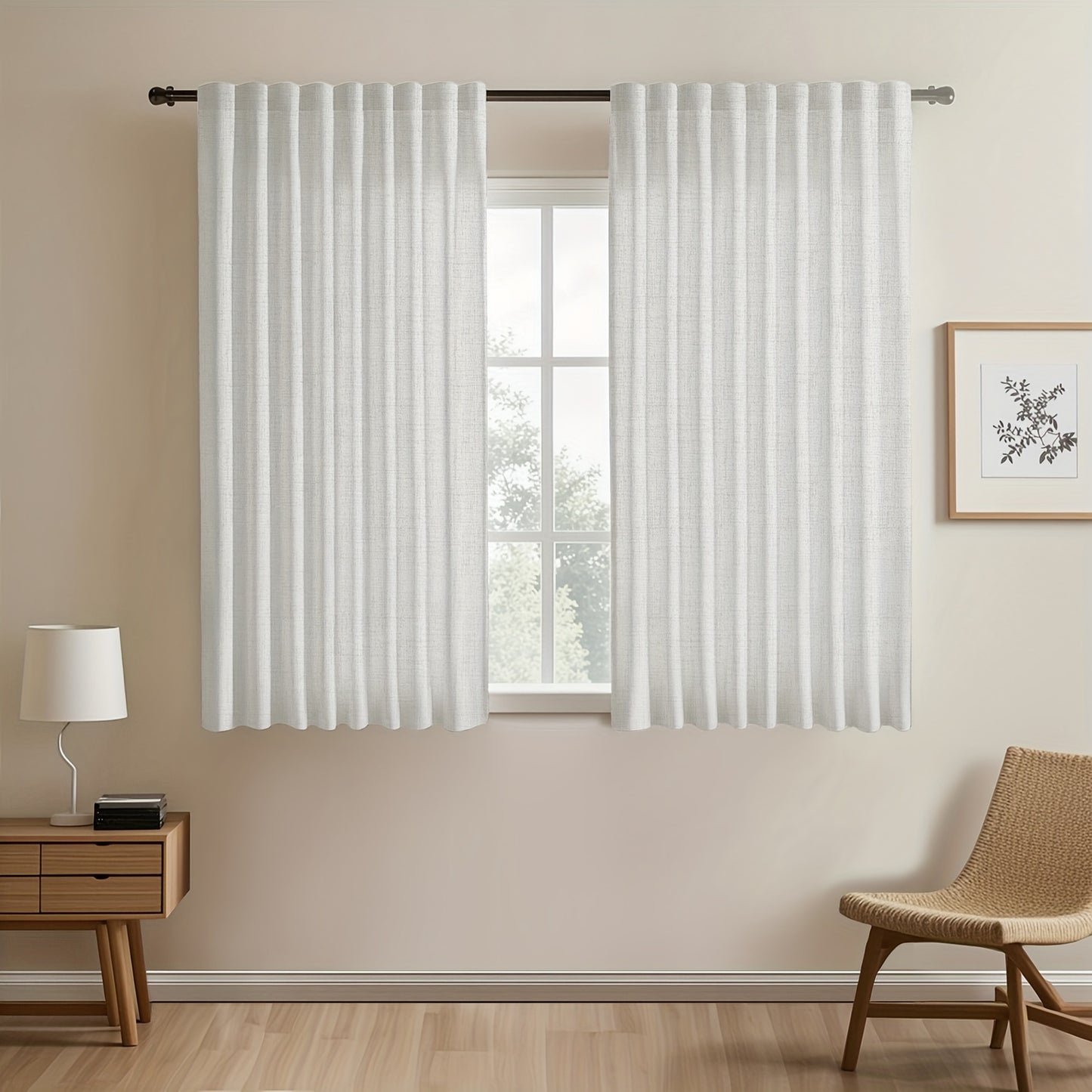 2pcs Contemporary Linen-Look Curtains - European Style, Light Filtering, UV Protection, Polyester Material, Solid Color, Machine Washable, for Living Room/Bedroom/Kitchen/Study, No Lining, Rod Pocket Hanging Type, Suitable for All Seasons