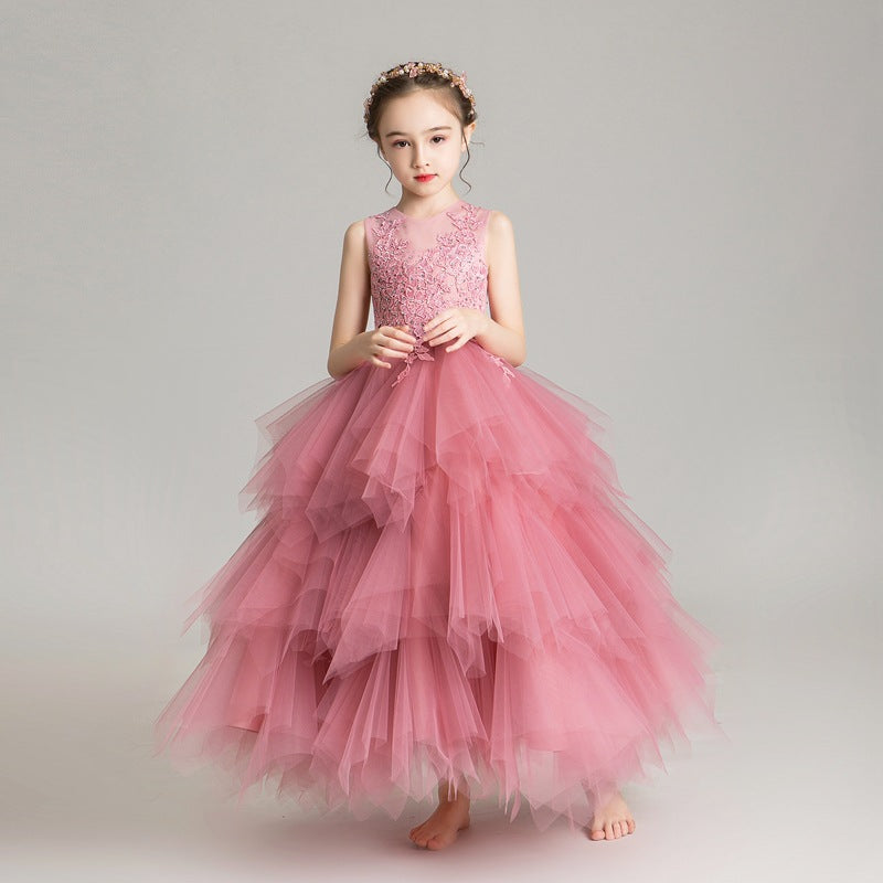ZllKl Children's Dress Girls' Princess Dress Tulle Tutu Western Style Flower Girl's Birthday Wedding Dress Host Costume for Piano Performance Catwalk Show