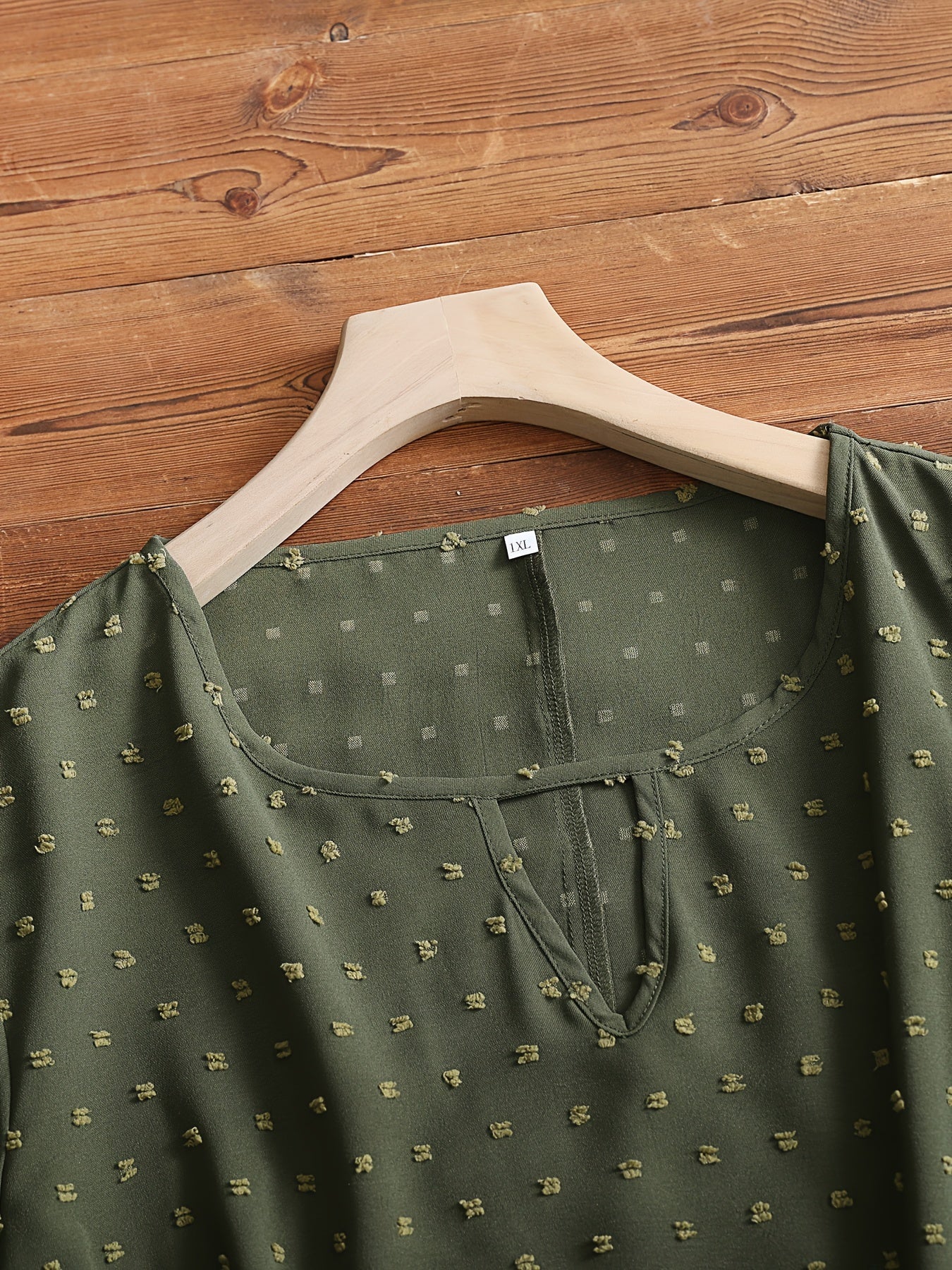 Plus Size Solid Swiss Dot Blouse - Comfortable Short Sleeve, Chic Keyhole Neck, Exquisite Elegant Design for Warm Weather - Ideal for Curvy Womens Plus Size Clothing for Spring and Summer