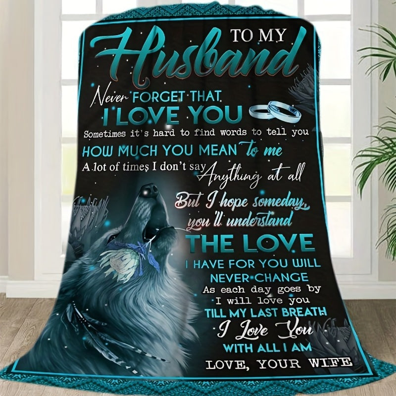 1pc Soft & Cozy Flannel Blanket - Perfect for Couch, Bed, Sofa, and Travel - Heartfelt "To My Husband From Wife" Gift Idea - Plush Throw Blanket for Snuggling Up Indoors and Outdoors