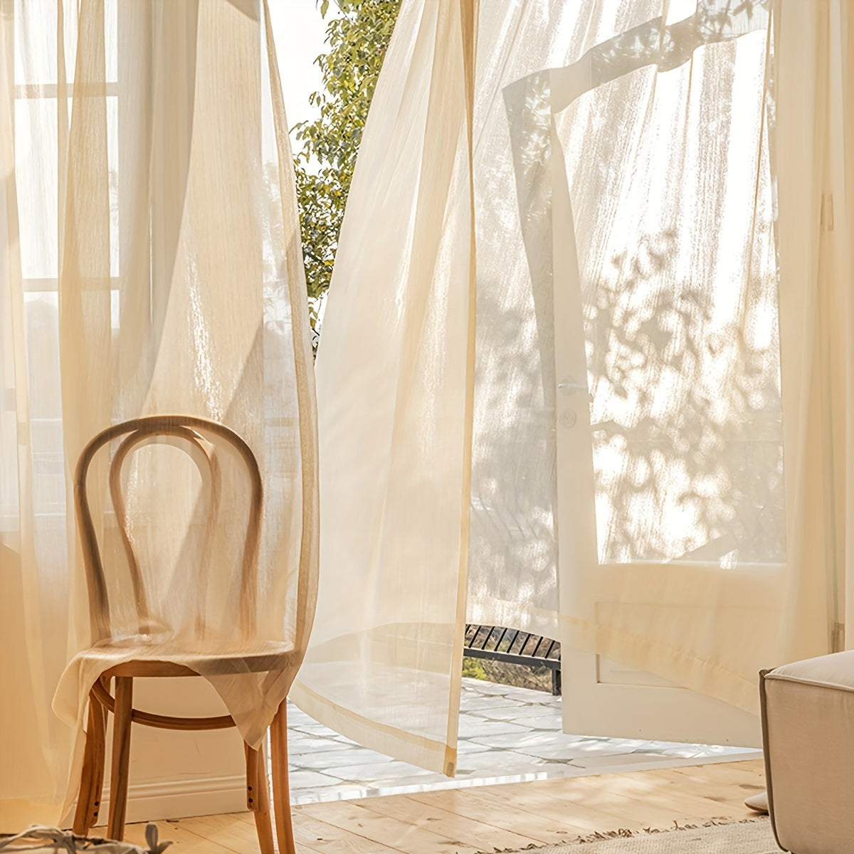 1-Panel Solid Color French Sheer Curtain - Elegant Rod Pocket Design, Light-Filtering, Balcony and Living Room Ready - Easy Installation, Bedroom and Floating Window Decoration Ideal