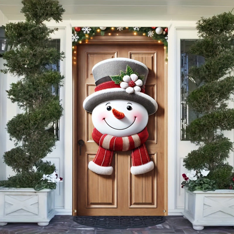 1pc, Festive Snowman Door Hanging, 35.4x70.9 Inches, Polyester, Modern Christmas Porch Decor, Battery-Free, for Home & Party Decoration, Holiday Gifts