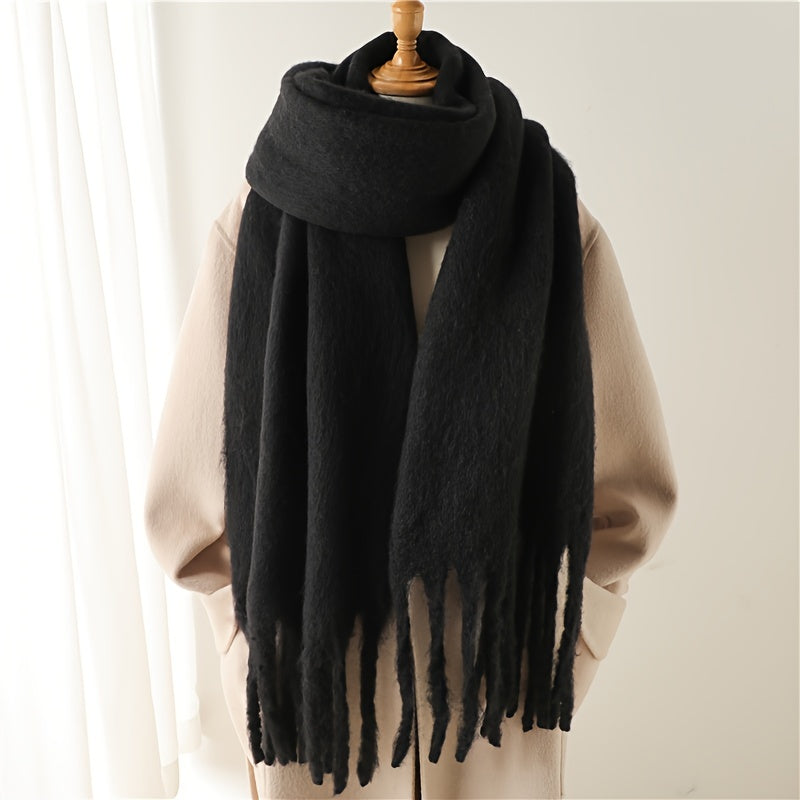 Fluffy Chunky Scarf - Luxurious Imitation Cashmere, Ultra-Soft and Cozy, Timeless Solid Color Design, Elegant and Sophisticated, Generously Long with Fashionable Tassel, Thickened for Extra Warmth, Cold-Weather Ready, Versatile and Easy to Style - Perfect