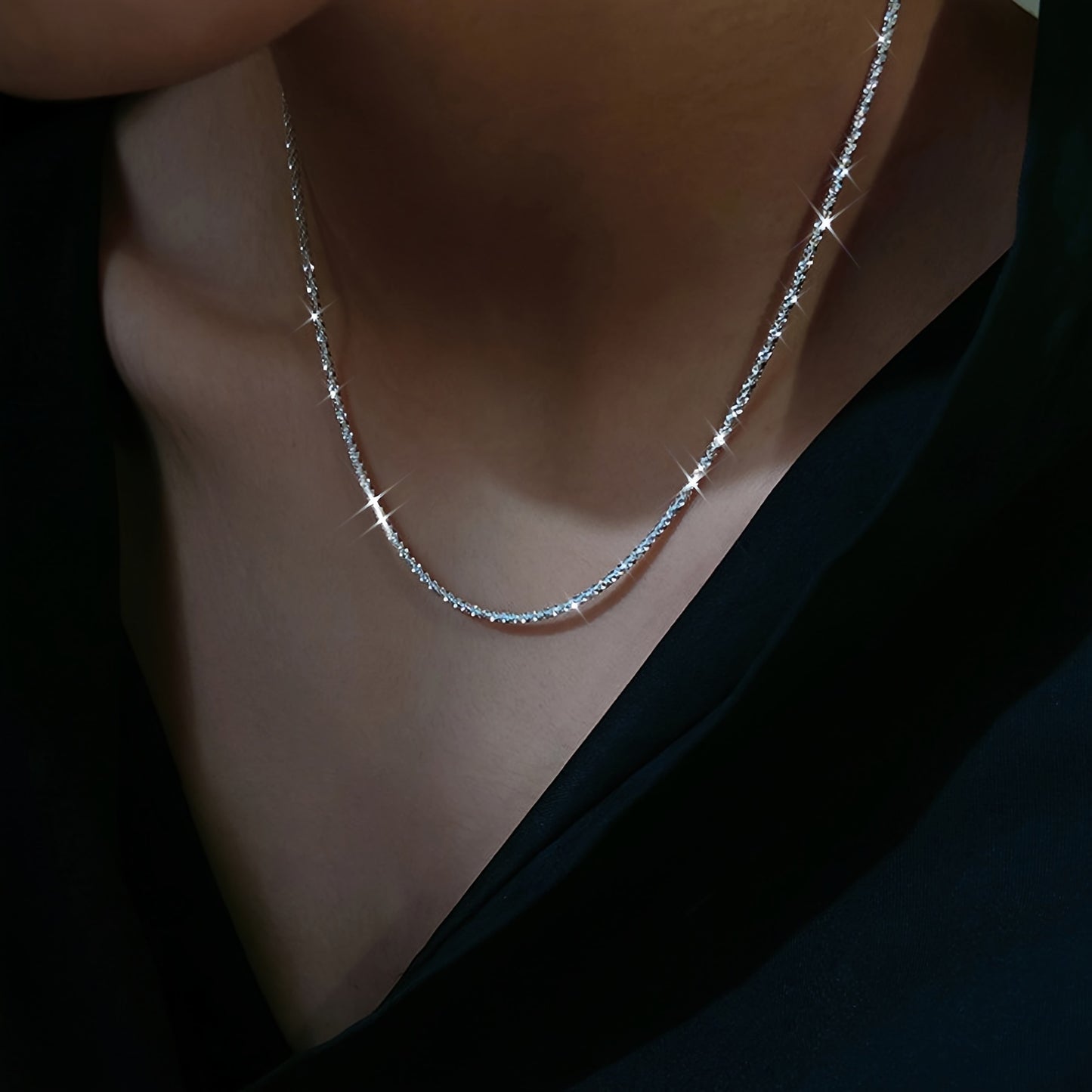Sparkling Minimalist Silver Plated Chain Silver Color Necklace Simple Necklace Jewelry Gift