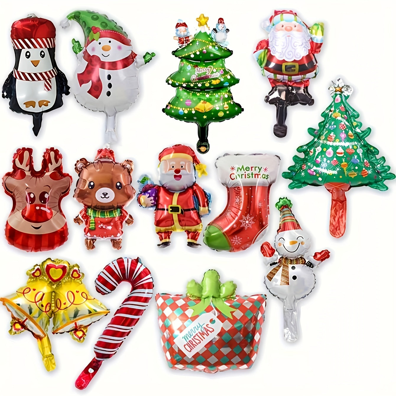 10pcs Mini Christmas Cartoon Cute Balloons, Assorted Colors, Aluminum Foil Balloon Decorations for Party & Gathering, Festive Holiday Decoration Props, No Power Needed, Christmas Party Supplies