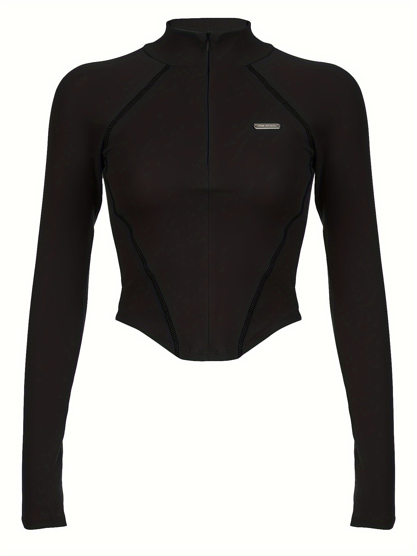 Women's Season-Versatile High Neck Cotton Blend Top – Sporty Chic with Zip Detail, Stretch Comfort
