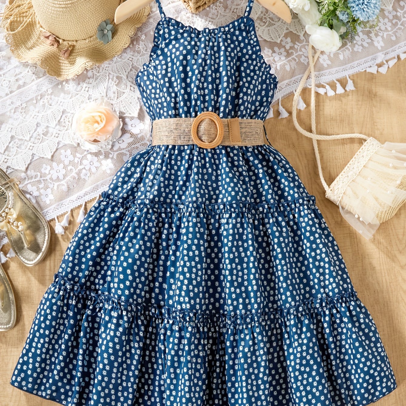 Tween Girls' Enchanting Boho Cami Dress - Ruffle Detail, A-Line Silhouette, Lightweight Fabric - Ideal For Beach Escapades and Summer Outings