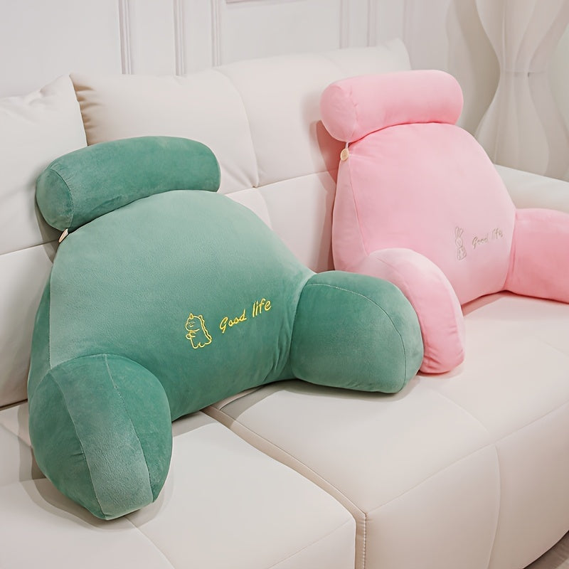 Contemporary Style Bedside Soft Pack Backrest Pillow - Adult Size, Machine Washable, Short Fleece, Non-Woven Fabric, Embroidery, No Battery Required, Suitable for All Seasons, Multi-Purpose Use, Zipper Closure, Filled with Polyester Fiber, Cover Material: