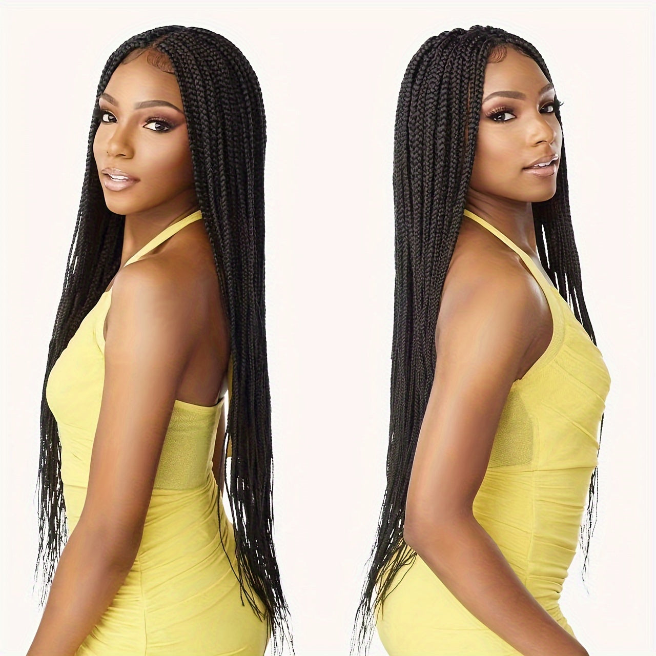 36 Inch Full Lace Knotless Box Braided Wigs - Elegant, 250% Density, Synthetic Long Braided Wig with Transparent Lace - Suitable for All Women
