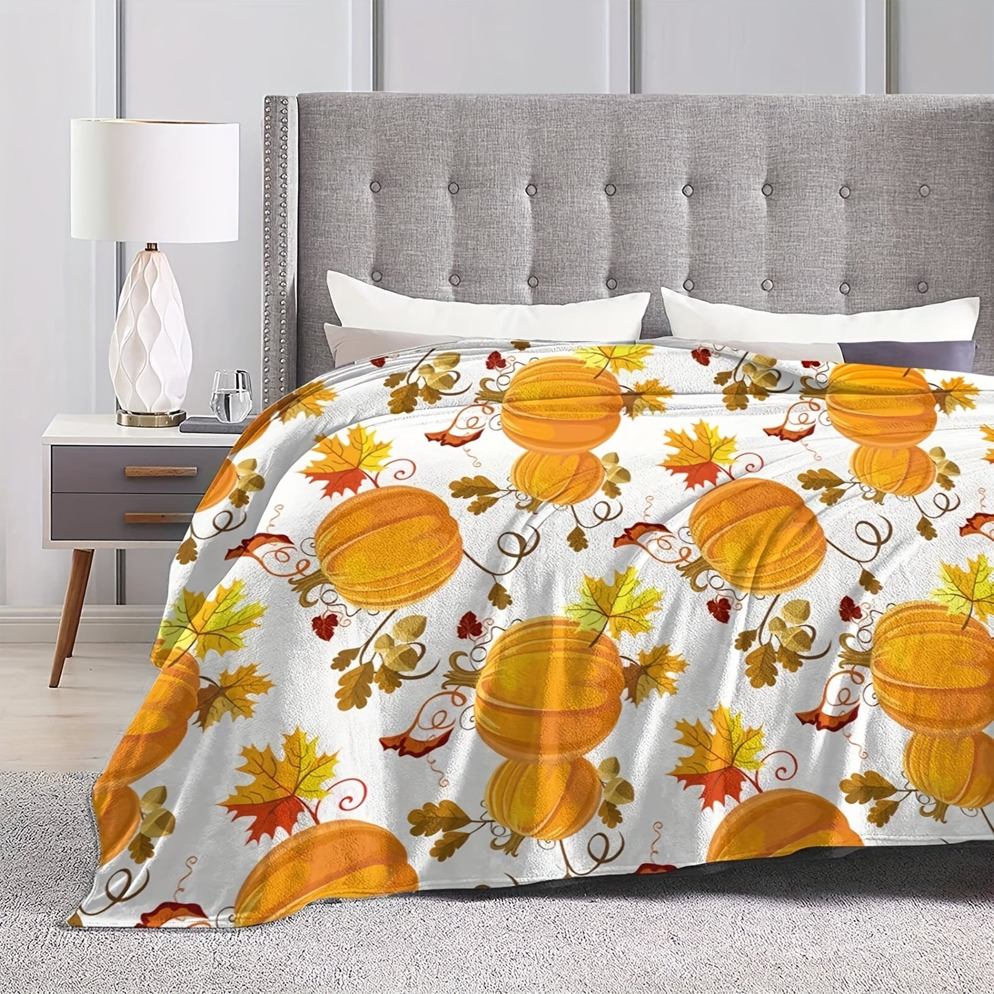 1pc Soft and Cozy Pumpkin Print Flannel Blanket - Perfect for Travel, Sofa, Bed, and Office Decor - Ideal Halloween and Thanksgiving Gift for Boys, Girls, and Adults - Available All Year Round