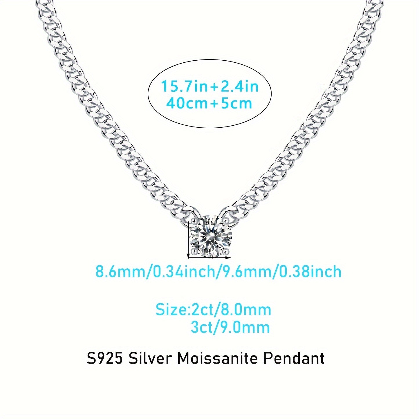 1.0ct/2.0ct/3.0ct/S925 Silver Moissanite Necklace/Blaze/Male/Female/Atmosphere Fashion/Party/Anniversary/Gift for Man/Woman/Girlfriend w/Certificate/18K Platinum Plated/Holiday Gift GRA Certificate