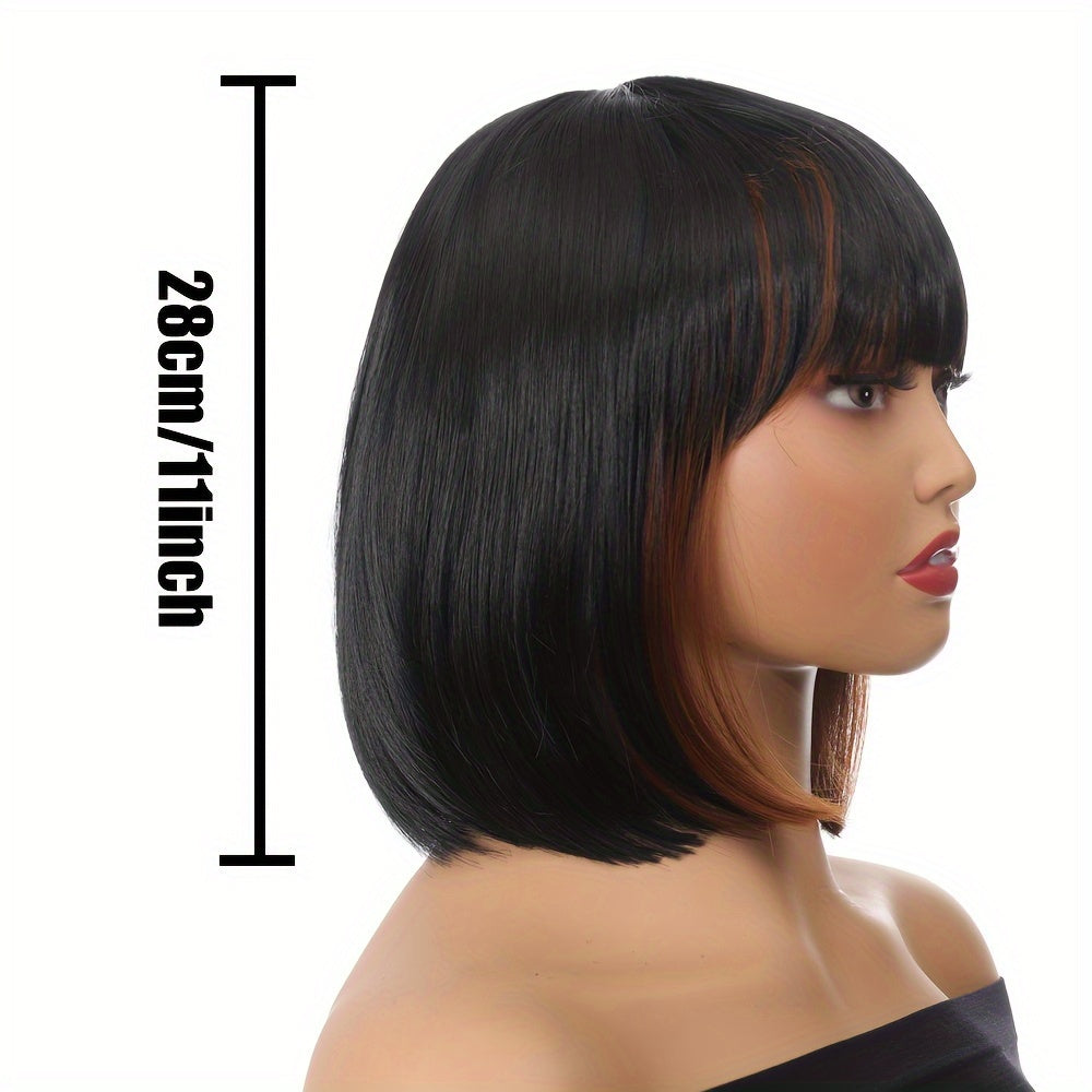 10 Inch Vibrant Short Bob Wigs with Bangs - Heat Resistant, Straight, Ombre, Synthetic Hair Replacement Wigs for Women - Perfect for Daily Wear, Party, Halloween, and Cosplay