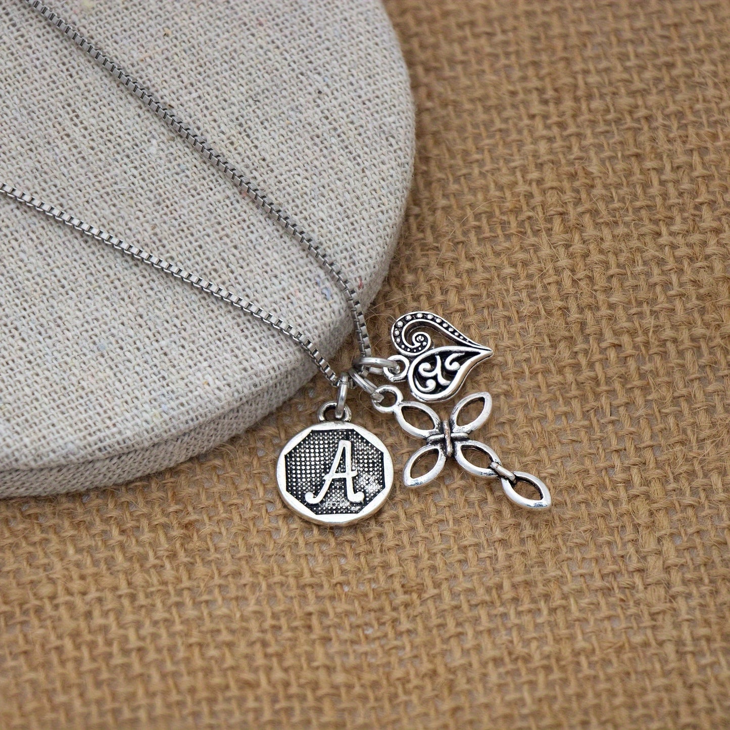 1pc Silvery Initial A-Z Square Chain Necklace For Men Women, Letter Heart Cross Pendant Necklaces, Valentine's Day Birthday Jewelry Gifts